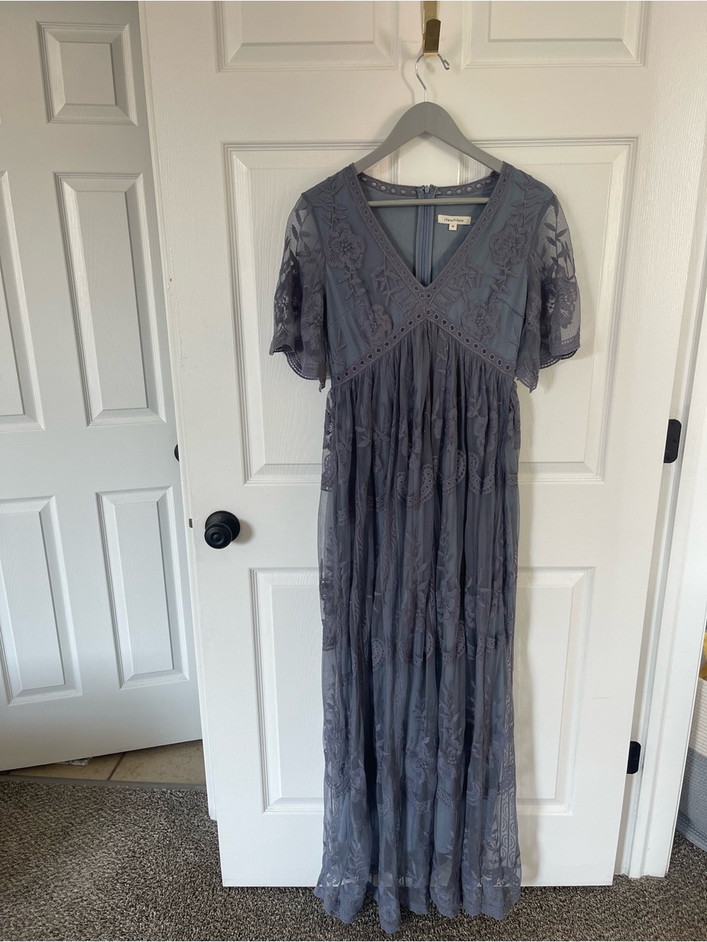 Pinkblush Dusty Blue Maxi Dress with Lace Overlay